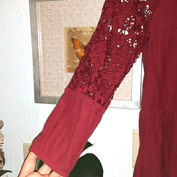 Boho peasant top embroidered  lace sleeve  😍 xs womens rusted red color - Picture 5 of 8